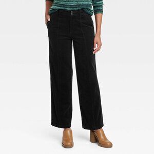 NEW Knox Rose Women's High Rise Wide Leg Corduroy Pants Coton Black Size 14